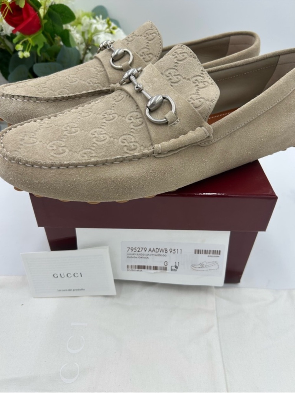 Men’s Gucci oatmeal GG Schweid driver loafer size 11 fits 12 US made in Italy - Picture 6 of 11